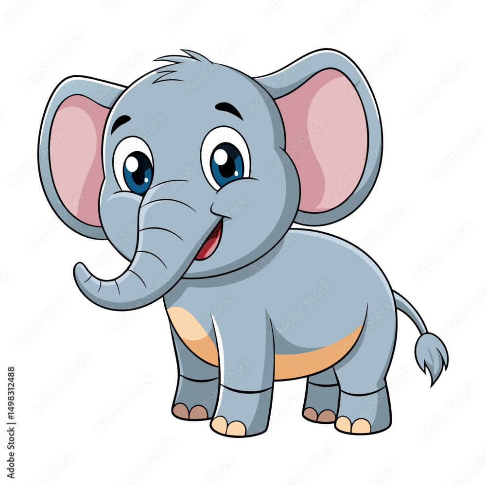 Cute cartoon elephant isolated on white background. Side view. Vector illustration. Cute cartoon elephant isolated on white background. Side view. Vector illustration.