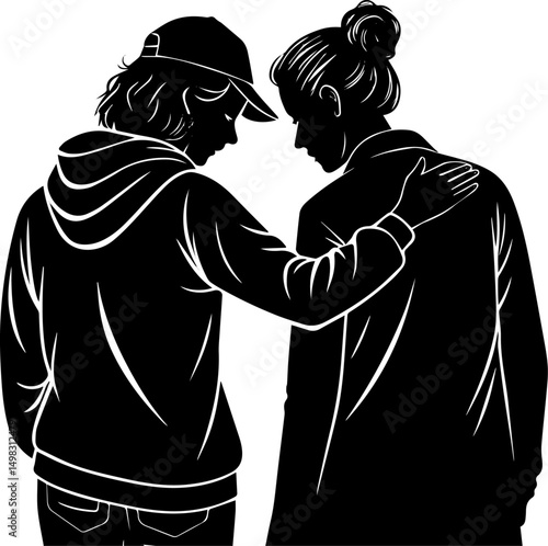 Silhouette of a Supportive Friend Comforting Another Person