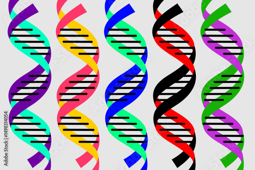 Colorful DNA strands represent genetic diversity and the complexity of life forms in a scientific illustration