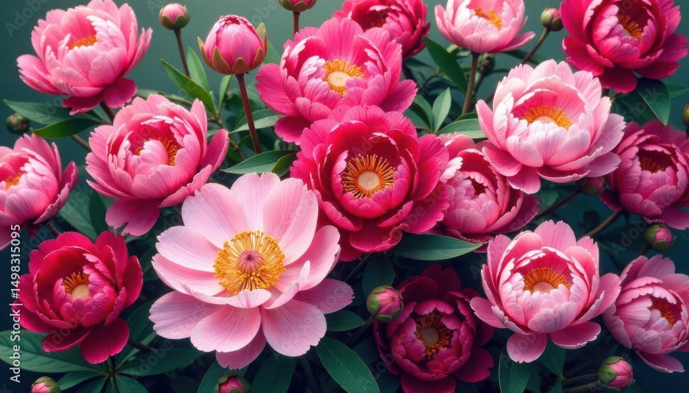 Bold blooming peonies, vibrant and dense repeating print , background, peony Bold blooming peonies, vibrant and dense repeating print , background, peony