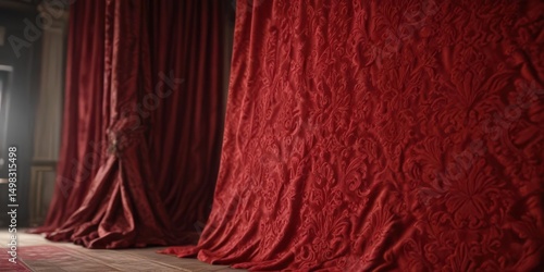 Rich red damask textile, classic event design , seamless, intense red