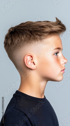 A boy with a short haircut and a black shirt