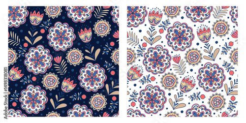 Double modern hand drawn mixed ethno style ornament pattern. Abstract trendy colorful print. Fashionable vector template for your design