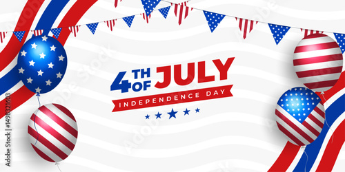 4th of July social media banner with USA flag decoration | United States Independence Day banner | Happy Fourth of July