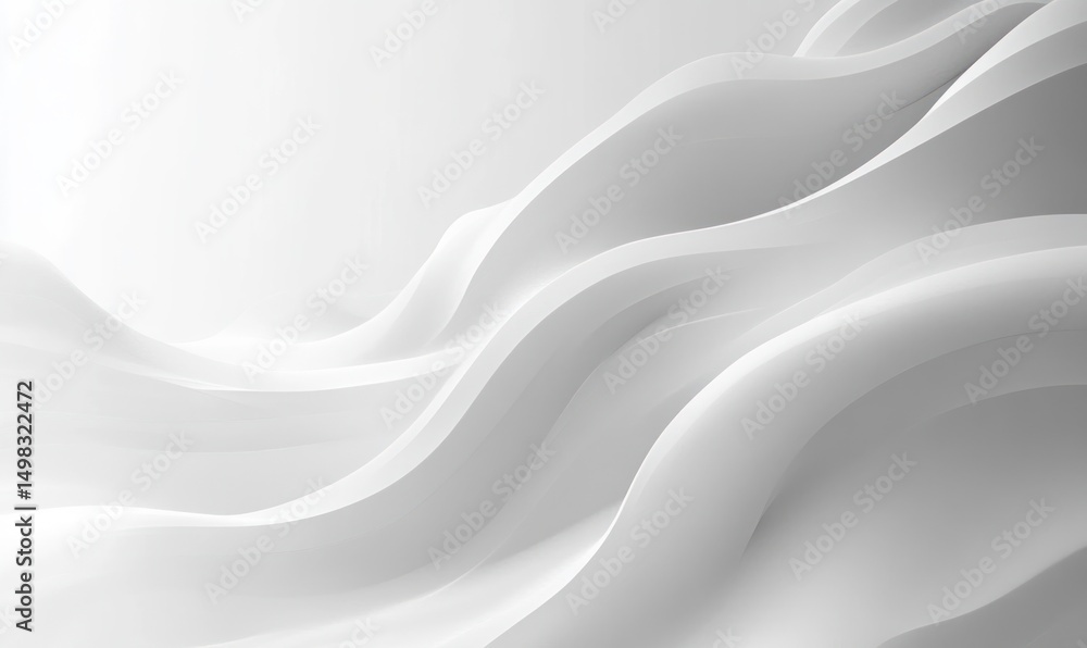 Abstract smooth white flowing curved layers creating a serene and calm wave-like pattern with soft shadows Abstract smooth white flowing curved layers creating a serene and calm wave-like pattern with soft shadows