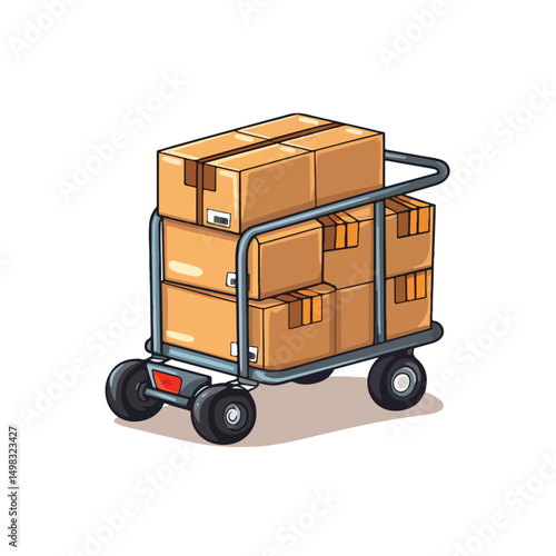 Professional Cart with Box Carton for Postal Service Vector Illustration
