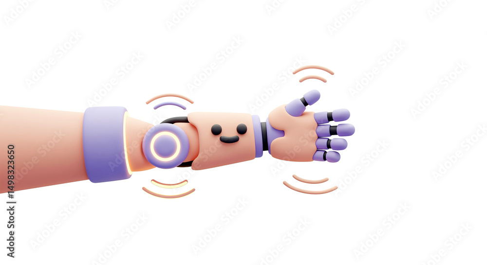 Fototapeta premium 3D Cartoon robotic arm implant with smart gesture functions 
