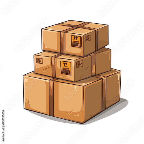 Professional Carton Packing and Postal Service Illustration in Vector Format