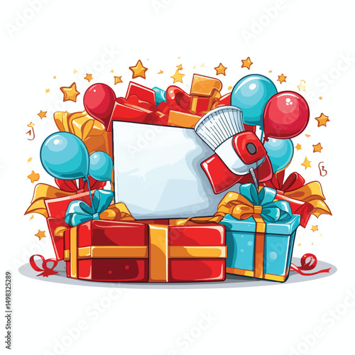 Colorful Boxing Ring, Gift Box, and Megaphone for Sporting Events and Announcements