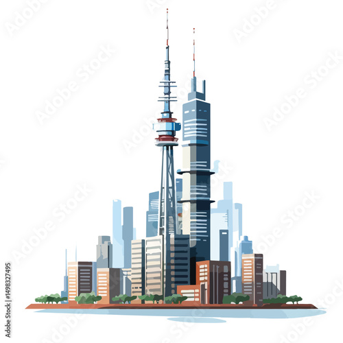 Modern Urban Skyscraper Building with Antenna - Vector Illustration for Architecture and Cityscape Concepts