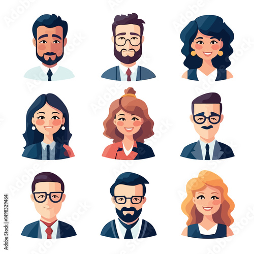 Professional Business Coworkers Avatar Vector Illustration Isolated on White Background