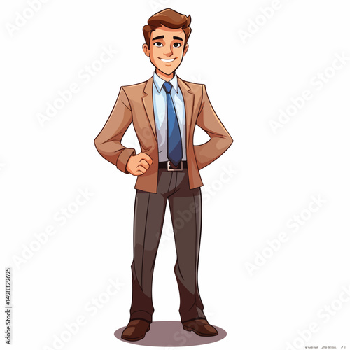 Professional Cartoon Business Man Illustration Standing, Employee Clipart Concept