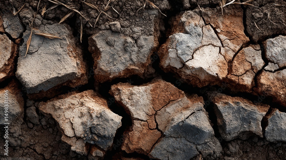 Fototapeta premium Cracked Dry Soil Texture Brown and Grey Hues