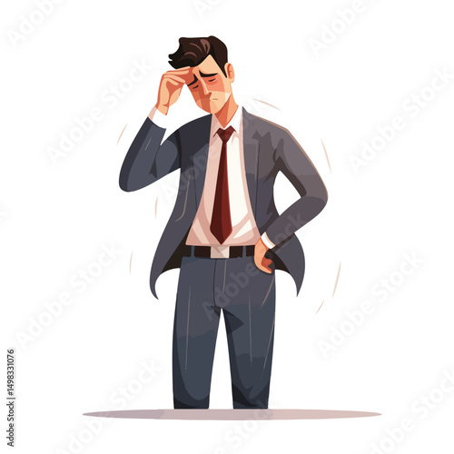 Professional Businessman Character Experiencing Sadness and Crisis in Business - Stock Vector Illustration