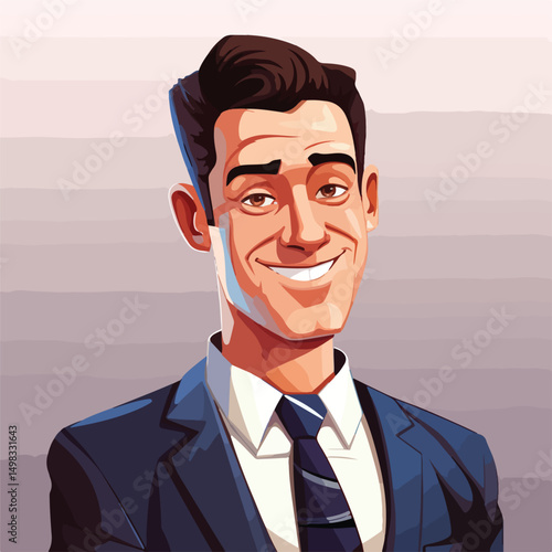 Professional Businessman Cartoon Portrait Avatar - Business Character Stock Vector Illustration