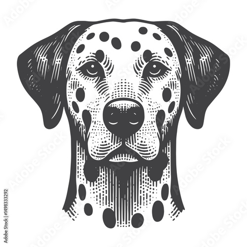 Vintage Hand-Drawn Dalmatian Head Illustration – Classic Dog Engraved Style Vector for T-Shirts, Posters, Stickers, and Pet Lovers Apparel