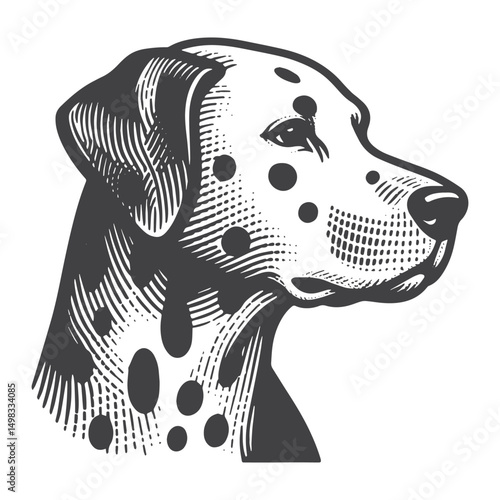 Vintage Hand-Drawn Dalmatian Head Illustration – Spotted Dog Side Portrait Engraved Style Vector for T-Shirts, Posters, Stickers, and Pet Lover Themes