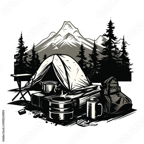 Professional Black and White Camping Lifestyle Equipment for Outdoor Activities