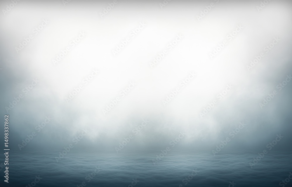 Fototapeta premium Misty fog over calm water under a bright overcast sky creating a serene and mysterious atmosphere