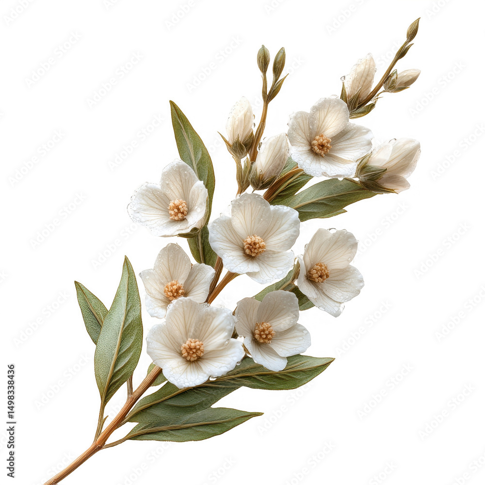 Elegant White Flowers Branch on Transparent Background Elegant White Flowers Branch on Transparent Background