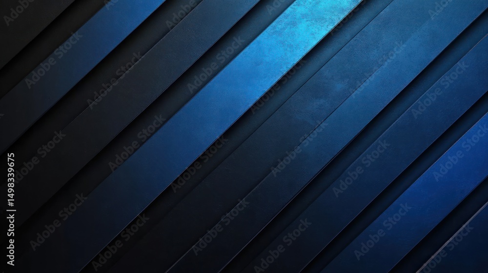Close-up of diagonal overlapping metal panels with varying shades of blue and black creating a sleek, modern, minimalist texture and pattern Close-up of diagonal overlapping metal panels with varying shades of blue and black creating a sleek, modern, minimalist texture and pattern