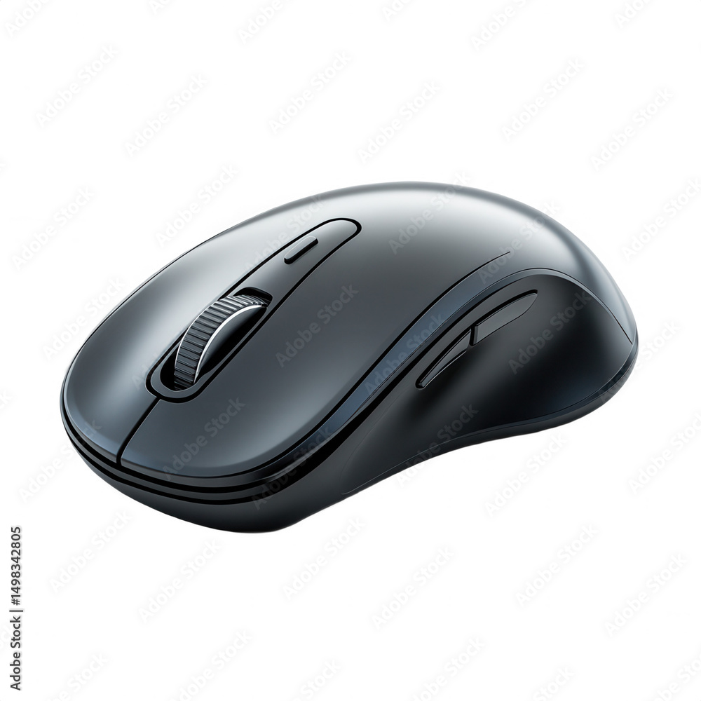 Sleek Black Wireless Computer Mouse on Transparent Background Sleek Black Wireless Computer Mouse on Transparent Background