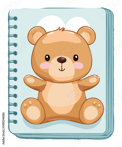 notebook with cute bear sitting relaxed cover vector illustration