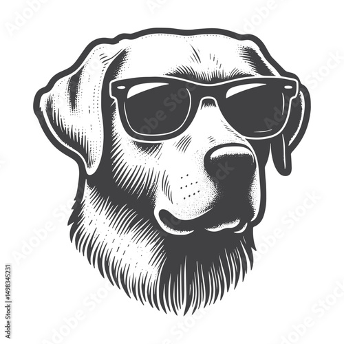 Vintage Hand-Drawn Labrador Retriever Illustration – Chill Expression with Sunglasses Engraved Style Vector for T-Shirts, Posters, Stickers, and Cool Dog Themes Apparel
