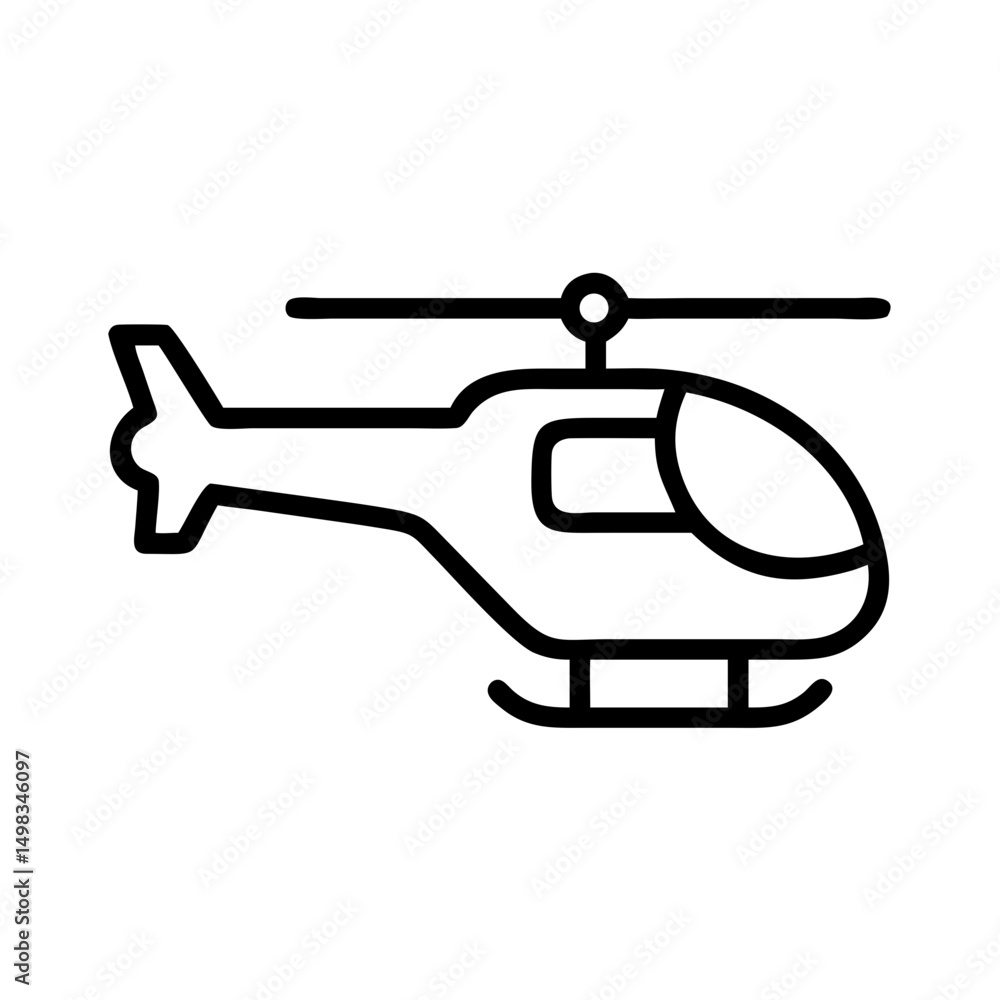 A simple outline drawing of a helicopter with a tail rotor and landing skids shown in black lines A simple outline drawing of a helicopter with a tail rotor and landing skids shown in black lines