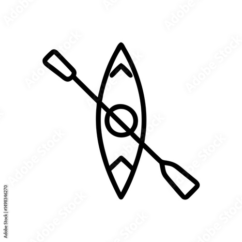 A simple graphic of a boat with a paddle shows a recreational watercraft on a white background