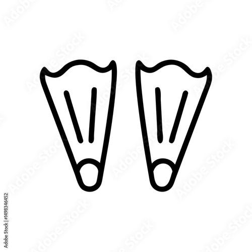 Outline drawing showing a pair of swim fins for underwater propulsion and aquatic activities usage