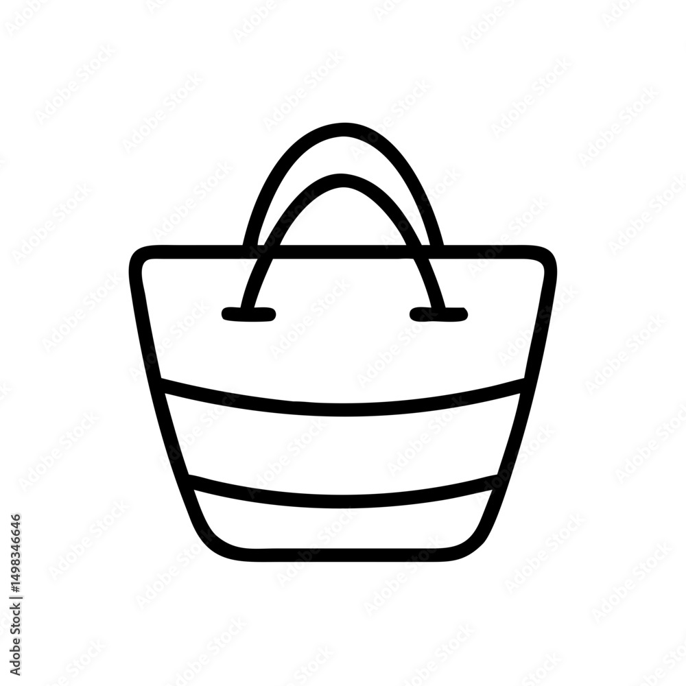 Simple outline drawing of a striped tote with handles for carrying personal belongings or shopping needs Simple outline drawing of a striped tote with handles for carrying personal belongings or shopping needs