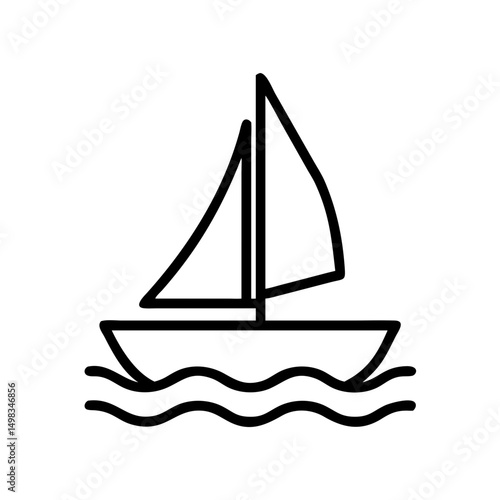 A simple graphic of a sailboat with two sails floating on a wavy sea in a minimalist style drawing