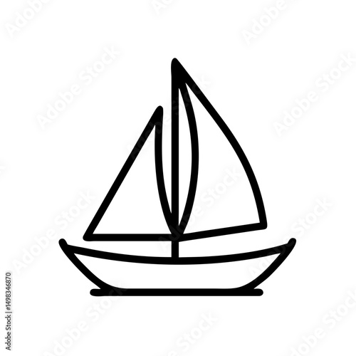 A simple graphic of a sailboat with two sails depicted in a minimalist outline style drawing on white 100