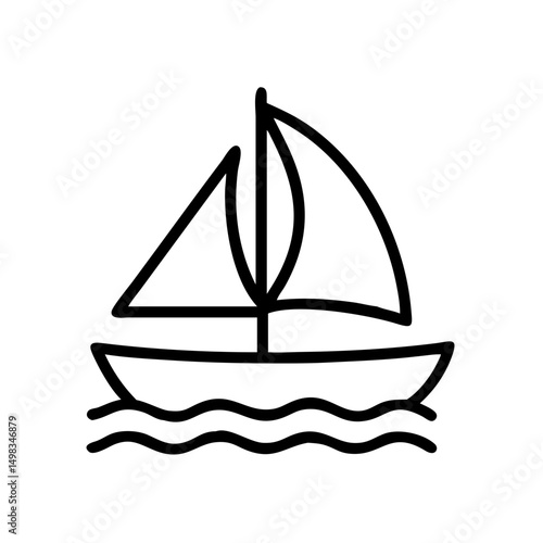 Simple depiction of a sailboat with two sails floating on wavy water in a graphic style design