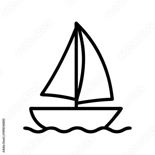 Simple outline drawing of a sailboat with two sails floating on wavy water design element for prints and more
