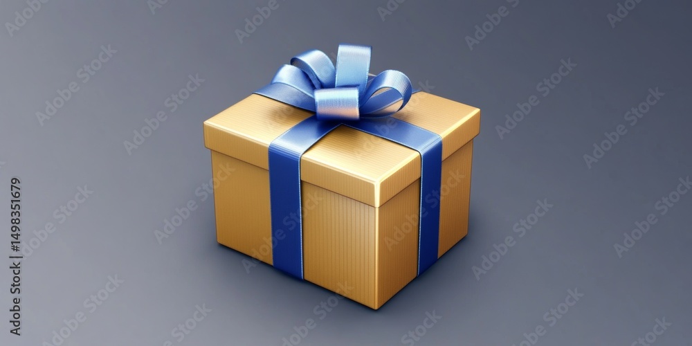 Gift box with blue ribbon on a neutral background ready for celebration or special occasion Gift box with blue ribbon on a neutral background ready for celebration or special occasion