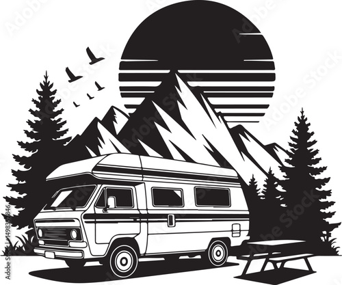 Tent Under Stars Camping Silhouette

Campfire by the Lake Vector Scene

Hiker Resting at Campsite Design

Family Camping Adventure Silhouette

Mountain Forest Camping Night Vector