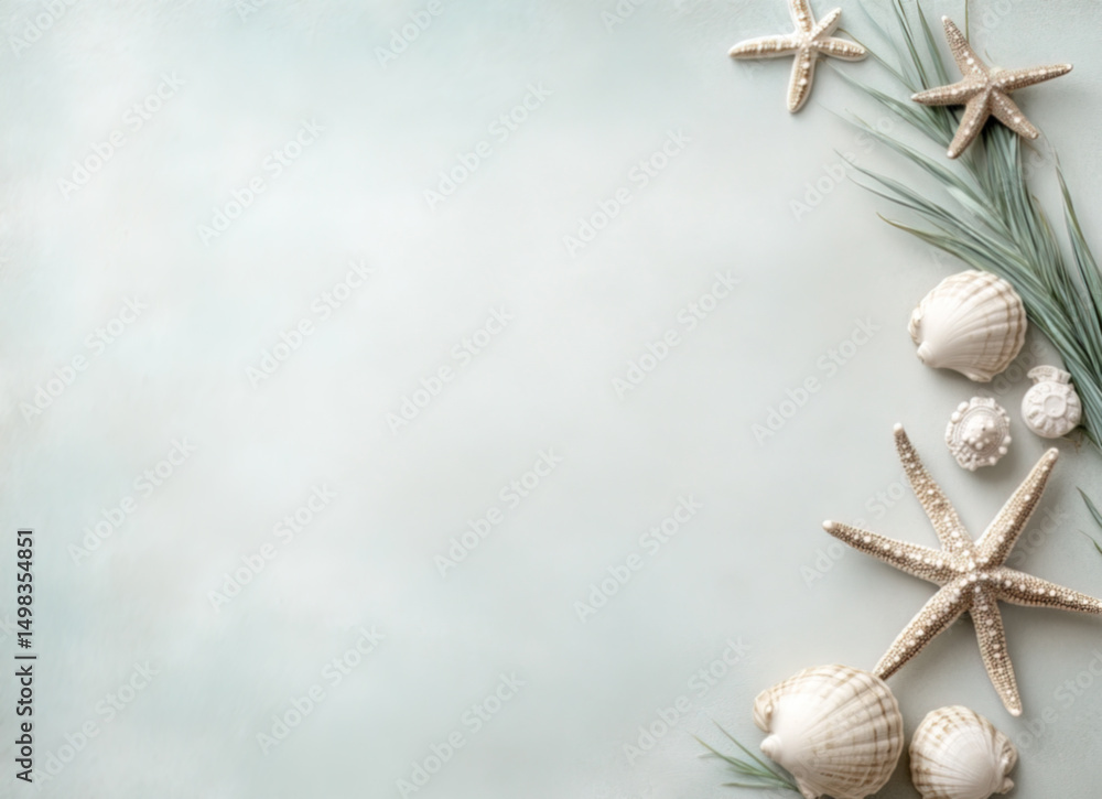 Obraz premium Holiday background with a scalloped border with alternating starfish and sand dollar motifs around the edges
