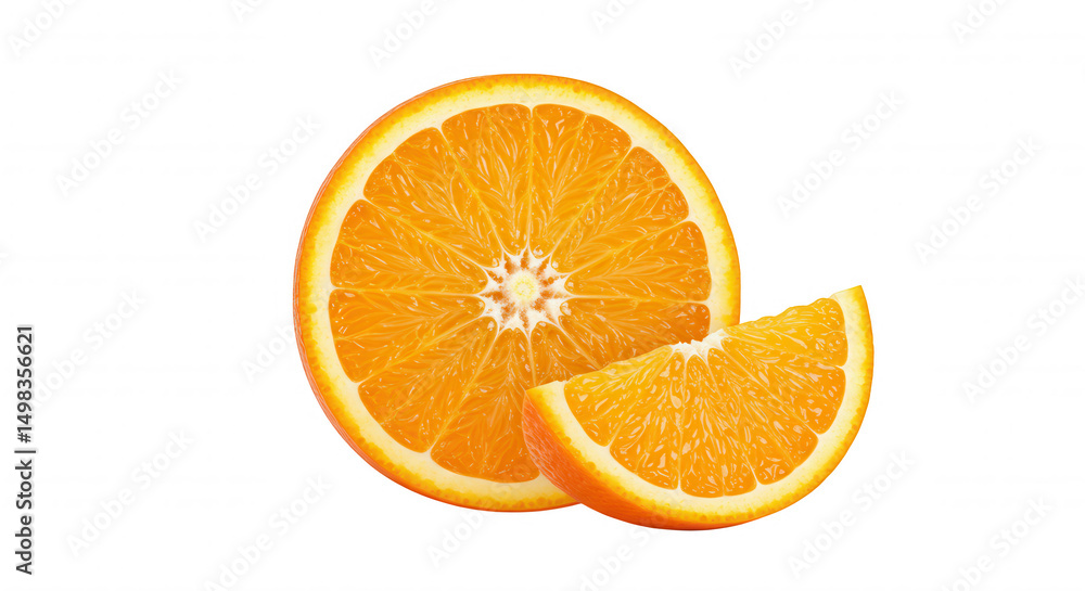 Fototapeta premium Close-up of halved orange with starburst pattern on transparent background