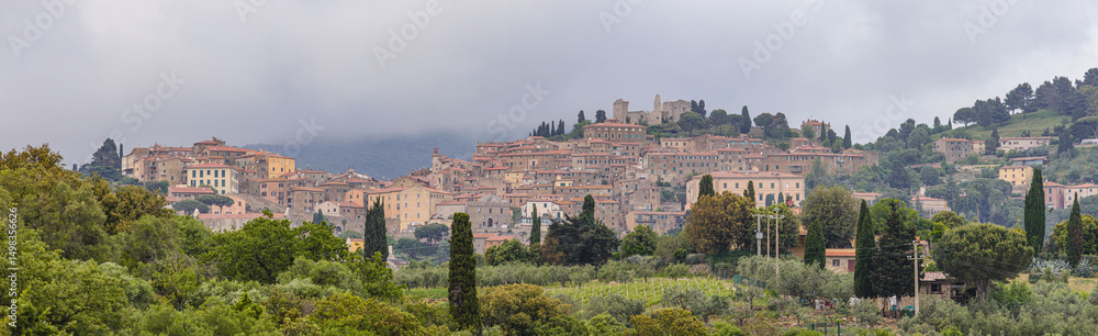 Fototapeta premium Campiglia Marittima, picturesque Tuscan village among green hills and lush olive groves in Italy