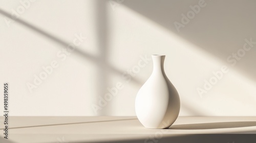 Serene Minimalist Still Life: White Vase in Sunlit Room