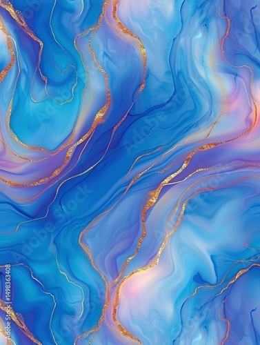 青と紫の流動的なアブストラクト背景、金箔のアクセント