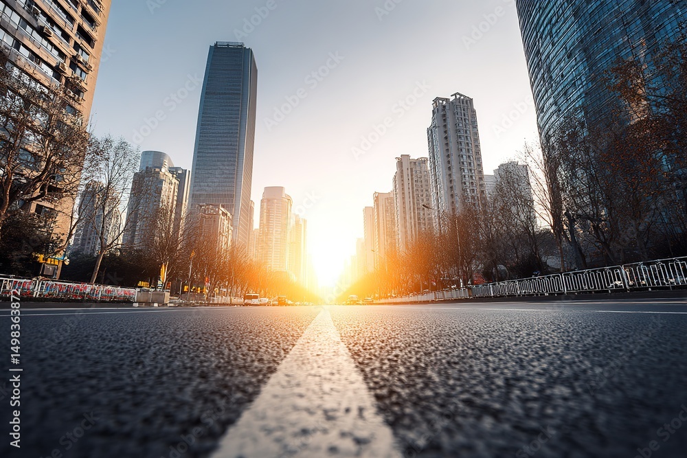 Obraz premium Cityscape Sunset View From Road Level