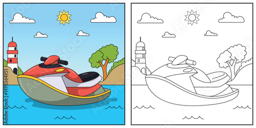 Jet Ski Vehicle Coloring Page for Kids