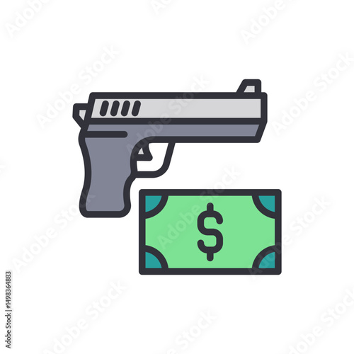 Gun And Currency Depicting Financial Crime On Transparent Background