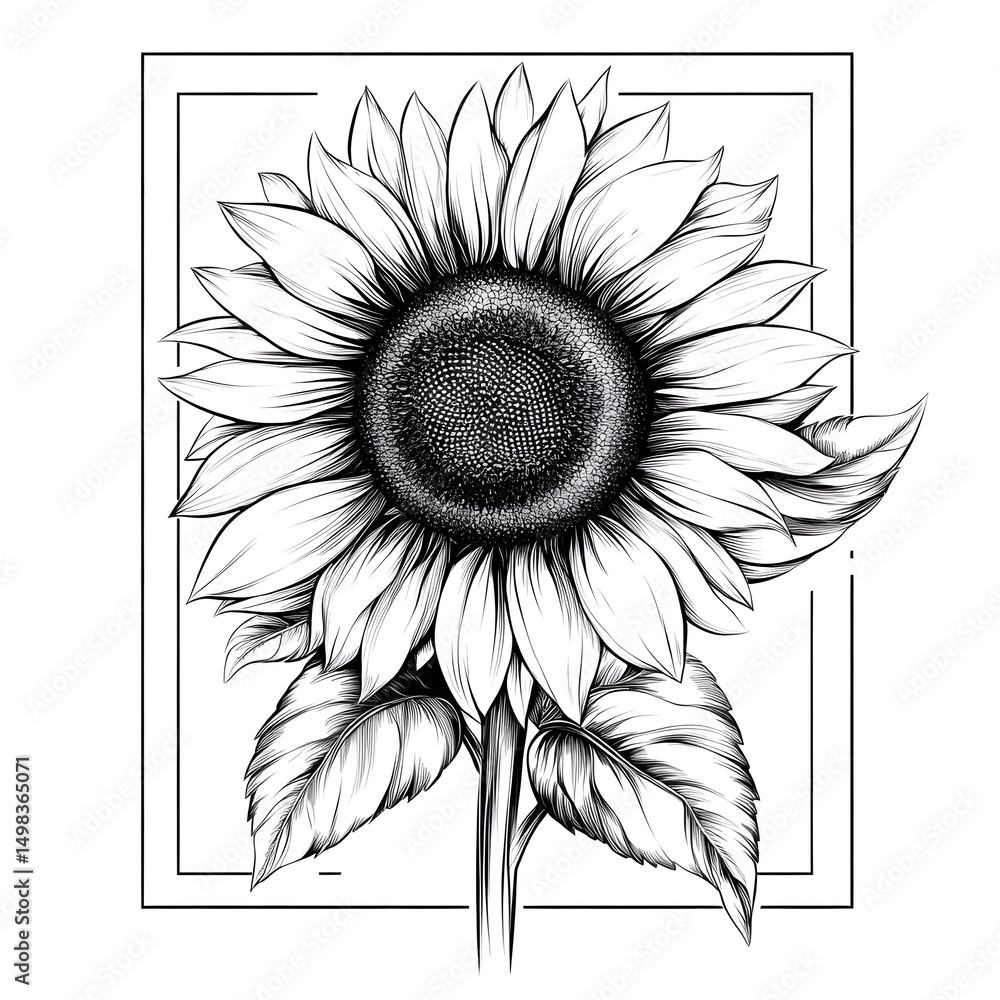 Fototapeta premium Professional Hand Drawn Sunflower Sketch on White Background for Floral Artwork and Design