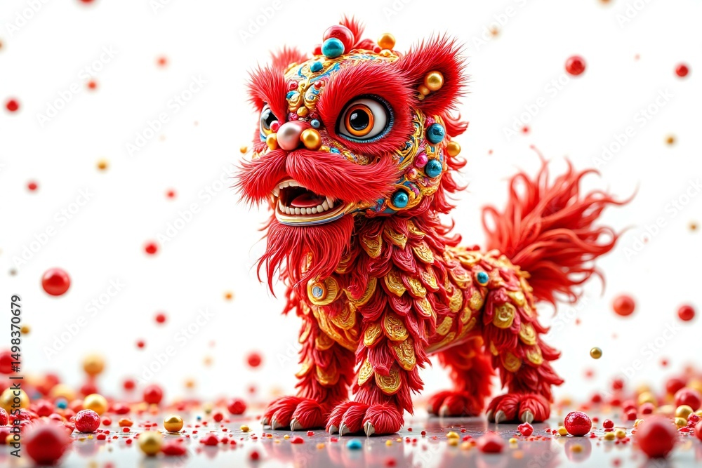 Fototapeta premium Lion Dance in White Background.