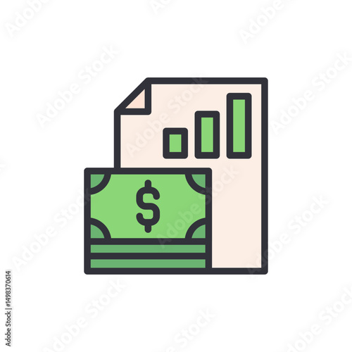 Depiction Of Financial Growth With Currency And Chart Symbols On Paper