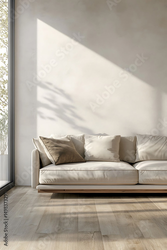 Minimalist Living Room with Natural Light and Comfortable Sofa